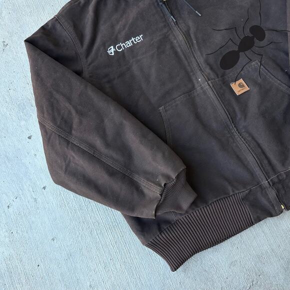 Vintage Y2K Carhartt J130 DKB brown hooded work wear jacket - Picture 2 of 8